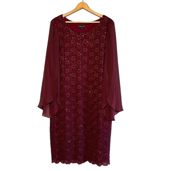 Formal Dress Womans Size 16 Maroon Flutter Sleeve Floral Lace Connected Apparel - Picture 1 of 9